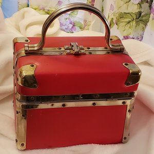 Red Delill Train Case Style Handbag
